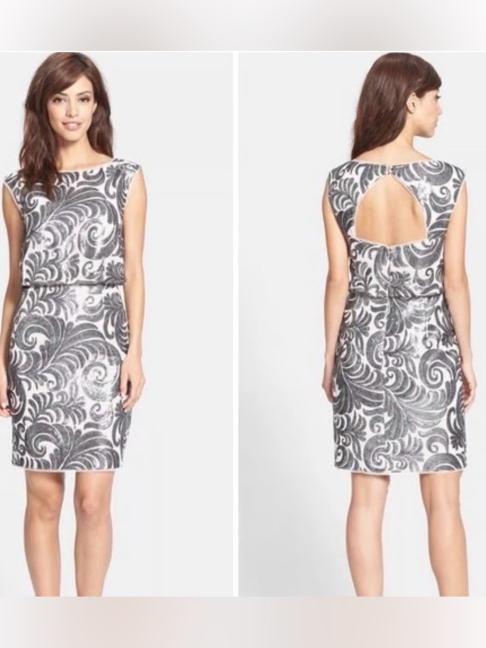 Adrianna Papell Sequin Art Deco Blouson Dress, Size 6P